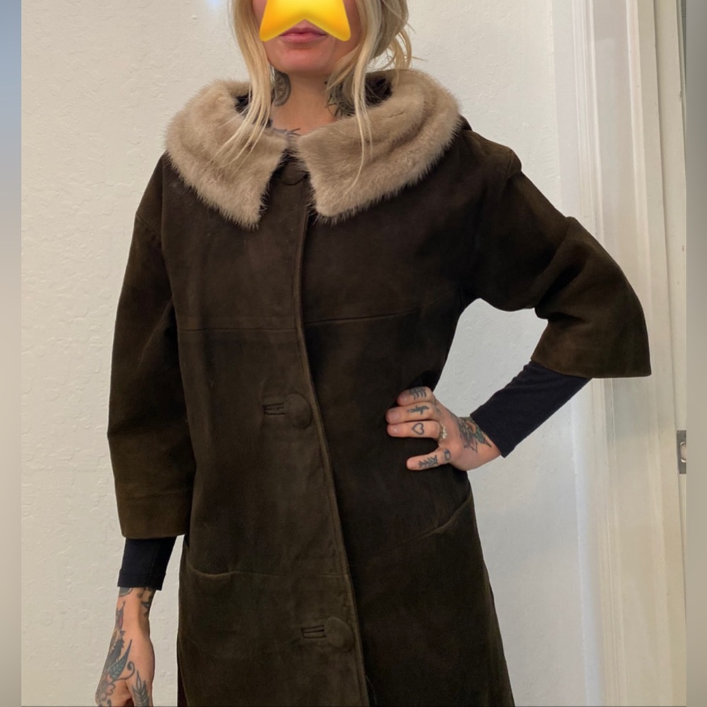 Vintage leather and fur trim coat